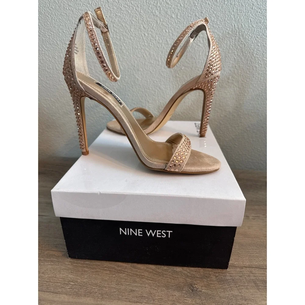 Nine West Toria2 Womens 7M Pink Rhinestone Stiletto Ankle Strap Heels